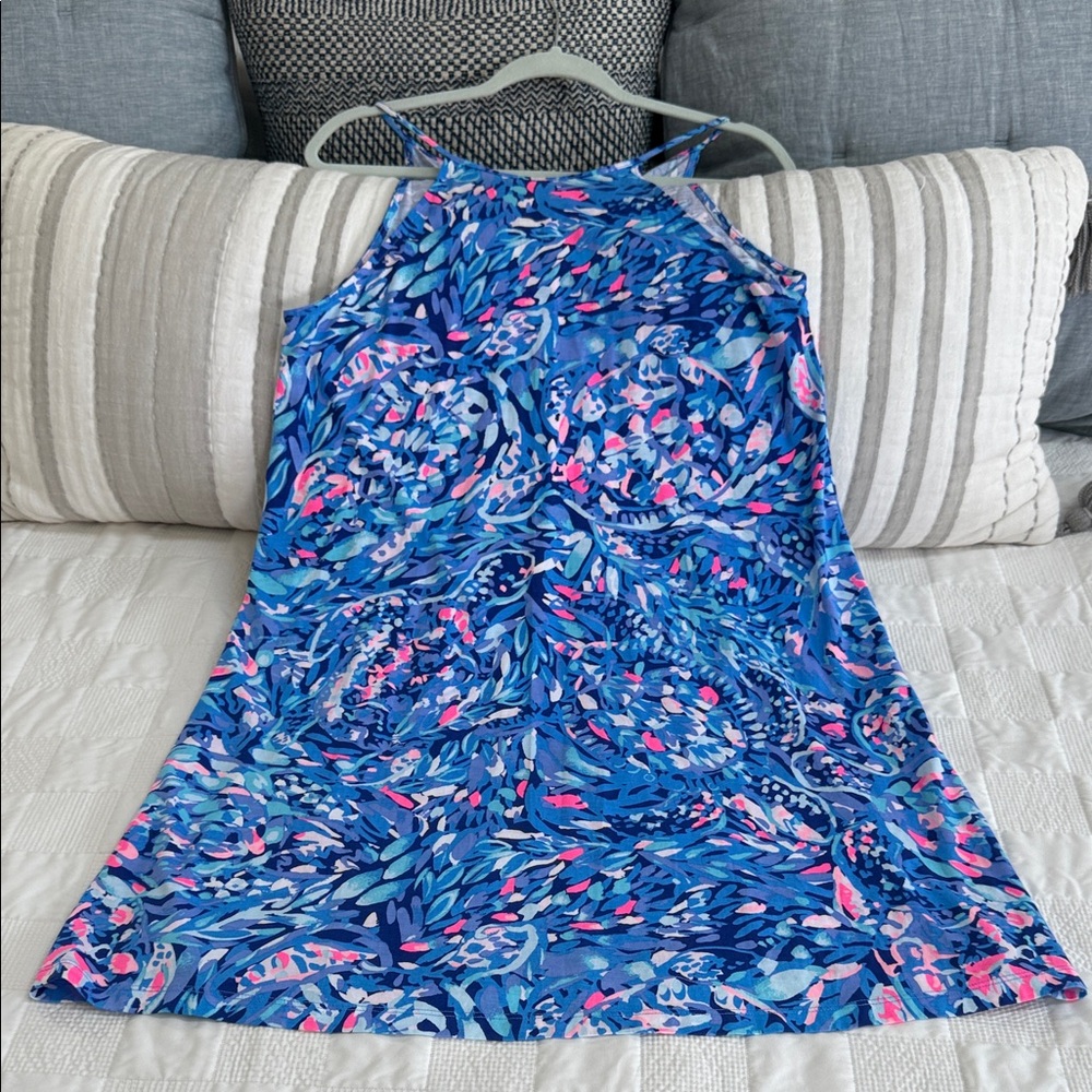 Lilly Pulitzer Margot “Party Wave” Blue, purple and Pinks Patterned Dress